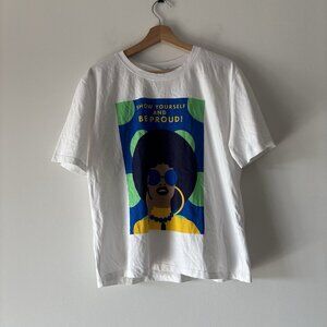 Zara Graphic Woman print White T-shirt SHOW YOURSELF AND BE PROUD Size Large NWT